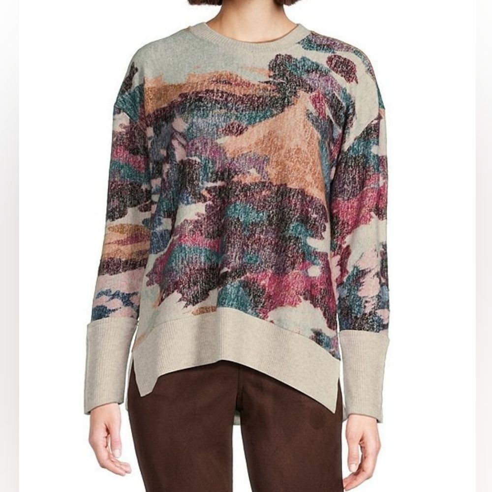 Westbound Knit Sweater Top Womens Size 1X Pink Grey Scenic Mountain Watercolor